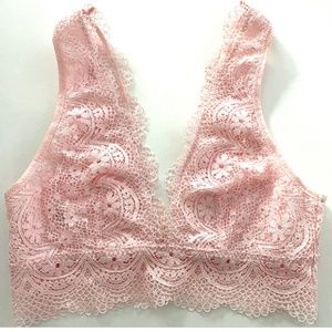NWOT VICTORIA'S SECRET Angel Pink Long Line Crochet Lace Plunge V-Neck Bralette